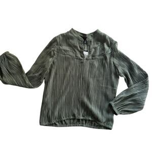 White House Black Market Long Sleeve Pleated Blouse Women's Size M Olive